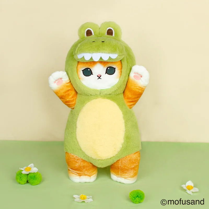 Peluche gatto kawaii gigante Mofusand in cosplay dinosauro e mucca, morbido e adorabile