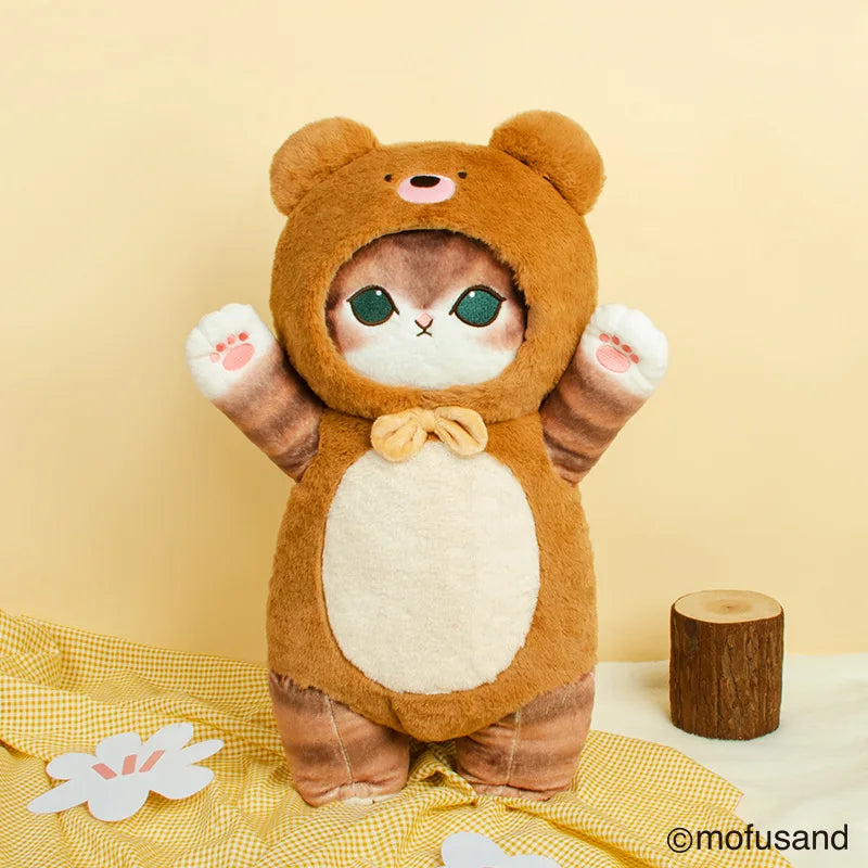 Peluche gatto kawaii gigante Mofusand in cosplay dinosauro e mucca, morbido e adorabile