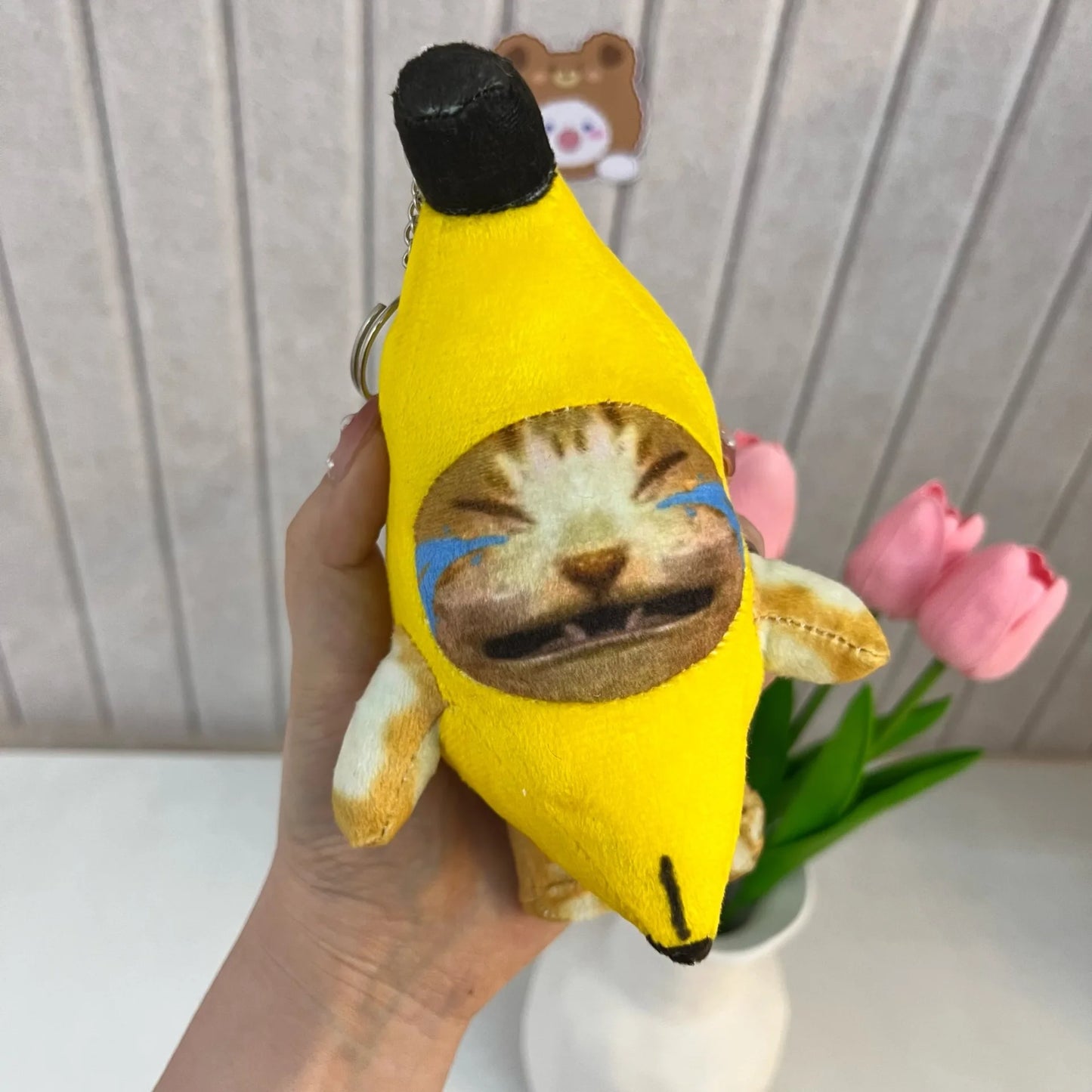 Banana Cat peluche portachiavi da 17cm, giocattolo kawaii con suoni divertenti per borse e chiavi