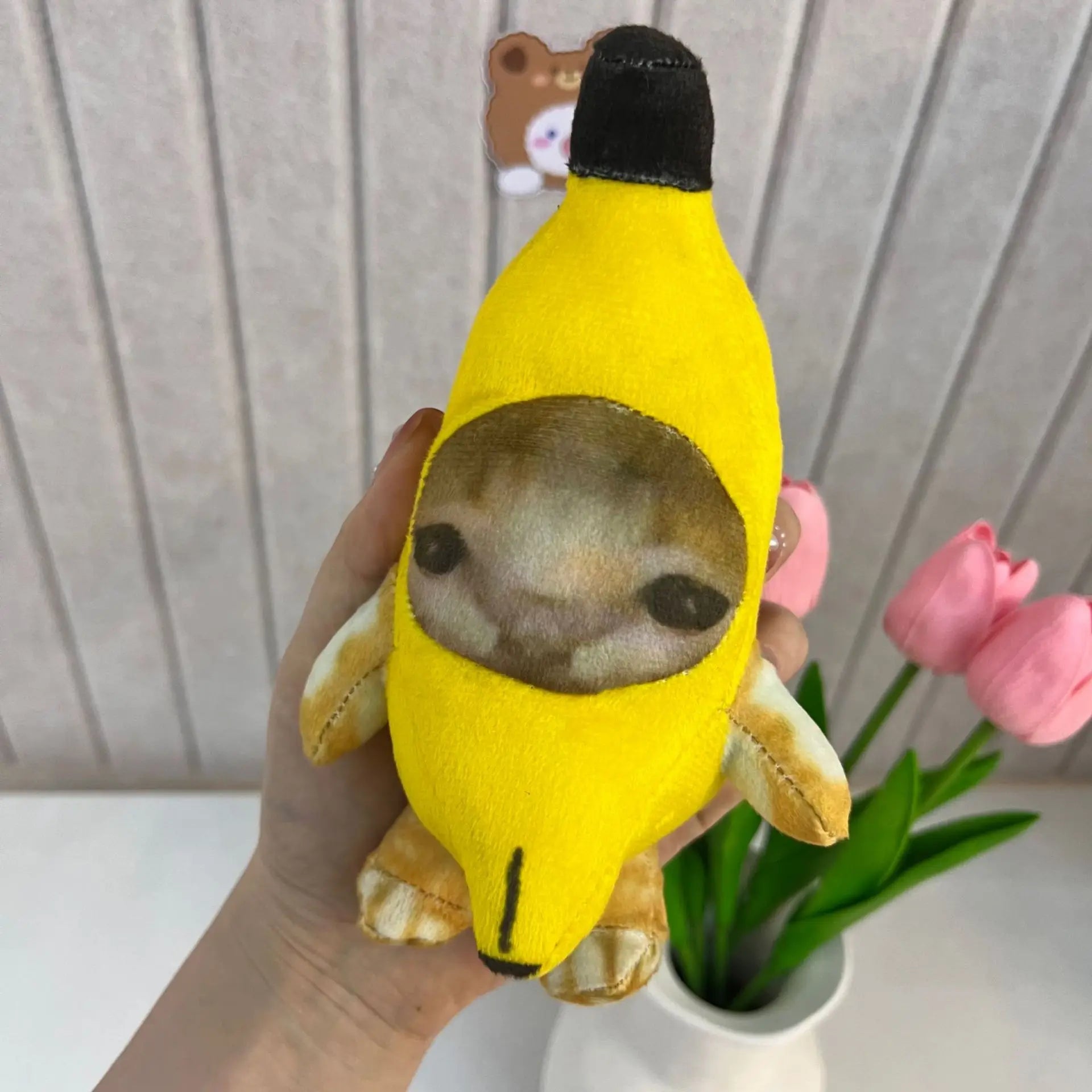 Banana Cat peluche portachiavi da 17cm, giocattolo kawaii con suoni divertenti per borse e chiavi