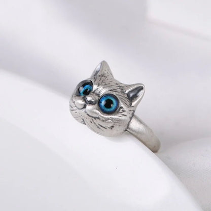 Anello Gatto con occhi blu in argento, Regali Purrfetti