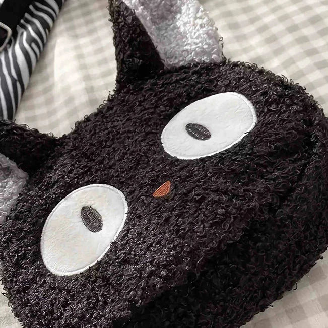 Borsa a tracolla gatto nero kawaii, morbida e spaziosa
