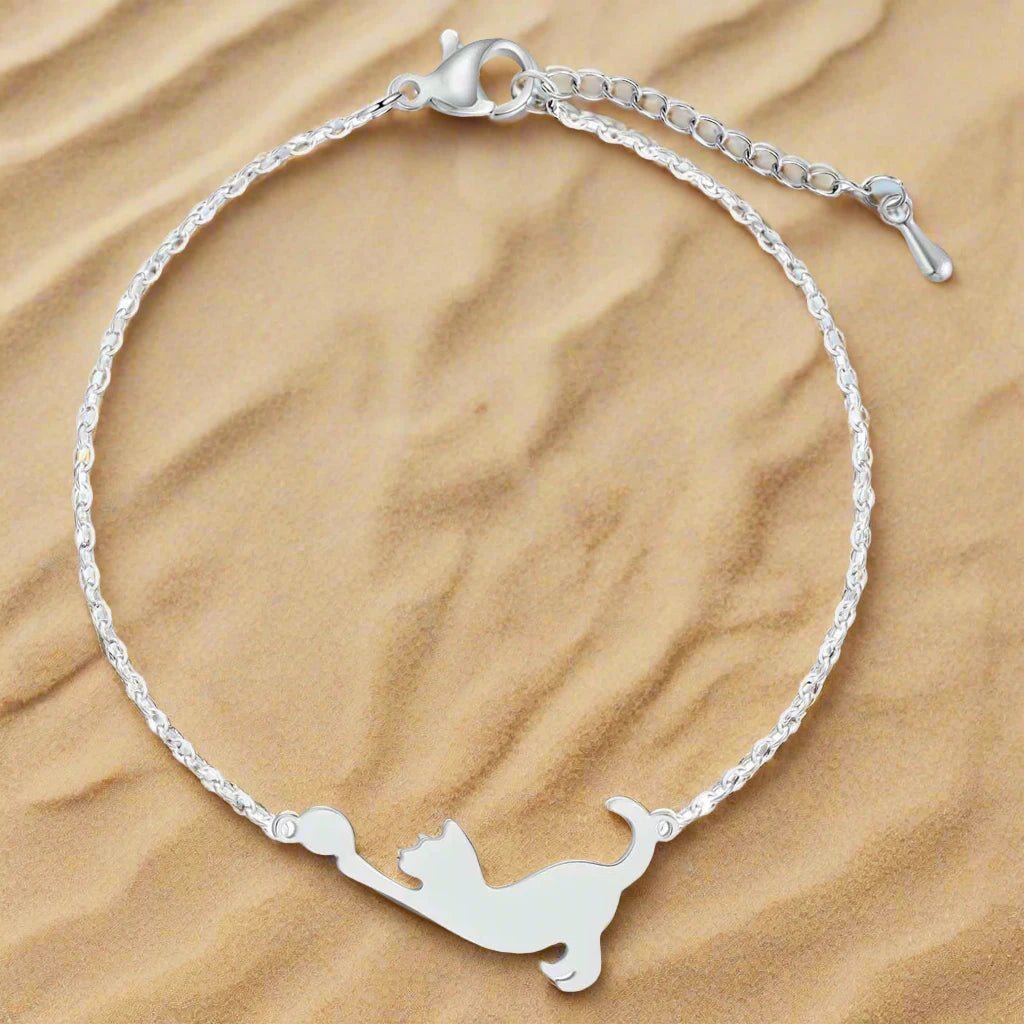 Bracciale con gatto in rame con design romantico e catena a maglia