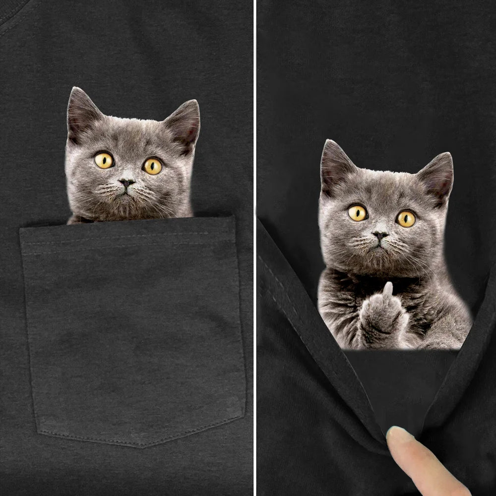 Funny Cat Pocket T-Shirt