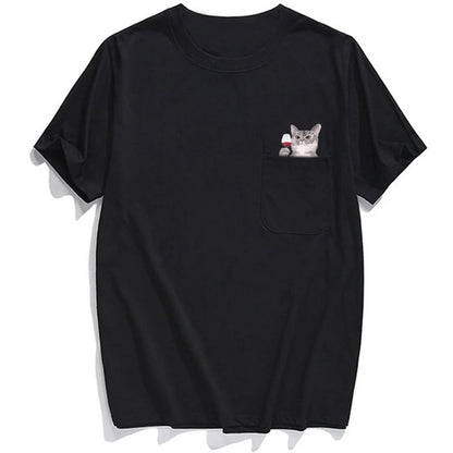 Funny Cat Pocket T-Shirt