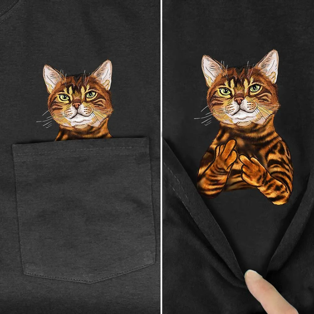 Funny Cat Pocket T-Shirt