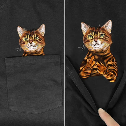 Funny Cat Pocket T-Shirt