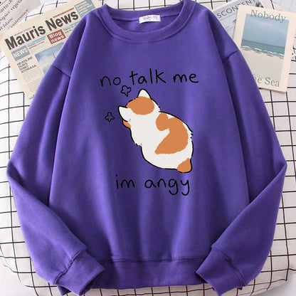 Felpa oversize kawaii con stampa di gatto arrabbiato, perfetta per donna. "No Talk Me, I’m Angry" divertente e comoda per l’inverno.