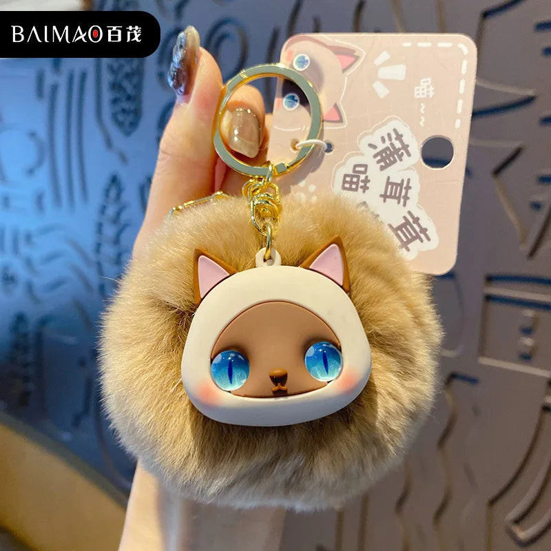 Portachiavi donna con gatto in peluche - elegante e simpatico accessorio per borsa o zaino