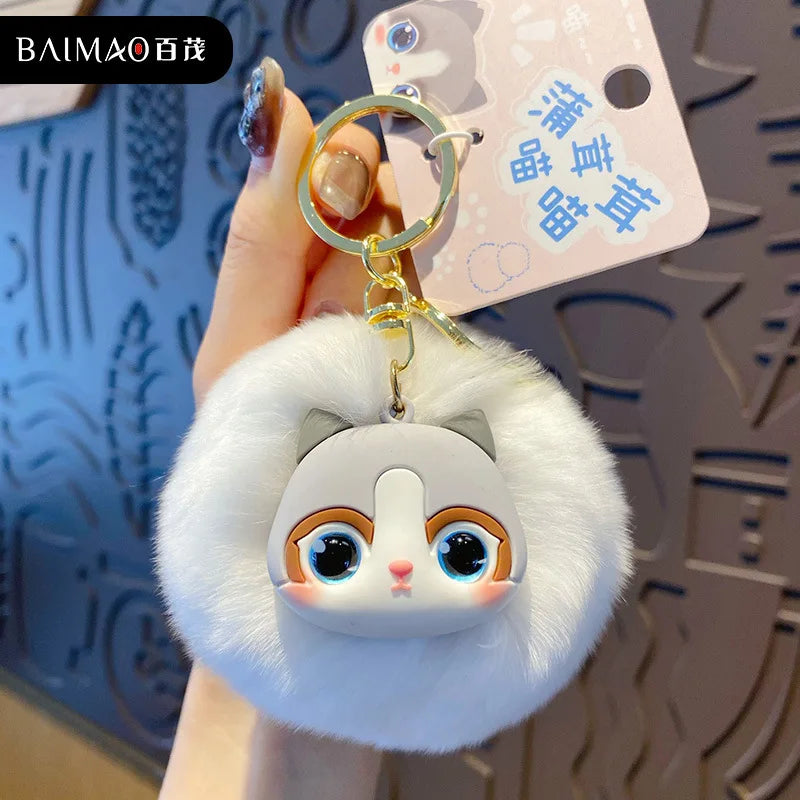 Portachiavi donna con gatto in peluche - elegante e simpatico accessorio per borsa o zaino