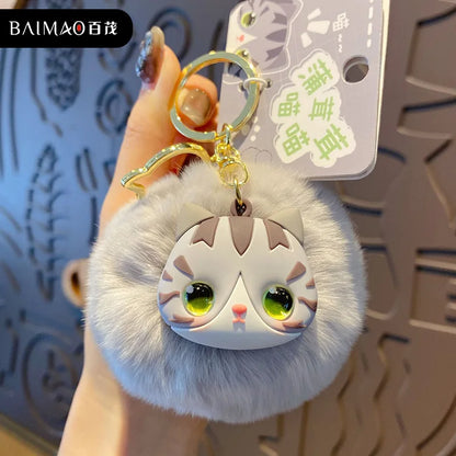 Portachiavi donna con gatto in peluche - elegante e simpatico accessorio per borsa o zaino