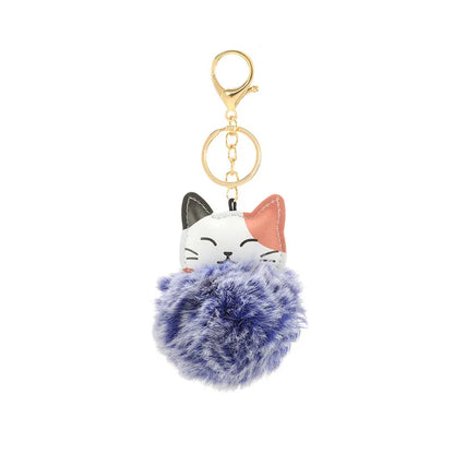 Portachiavi con pompom morbido in pelliccia sintetica e design a forma di gatto, perfetto per accessori e chiavi.